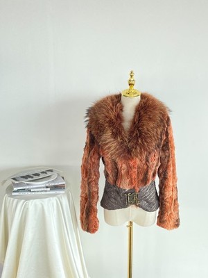 Women's Rust Rabbit  Faux Fur Jacket Fox Collar US Size S