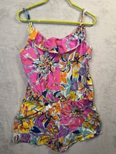 Lilly Pulitzer Girls XL 12-14 Youth Colorful Floral Romper Beach Coastal Preppy