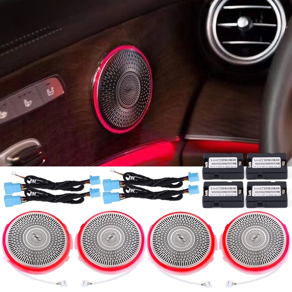 Altavoz de audio de puerta de acero plateado con cubiertas para Benz Clase E W213 E300 E63 e500 Foto 3 de 4