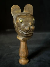 ART DECO MOUSE NUTCRACKER Antique Wooden Screw Type Brass Eyes Hand Carved 1920