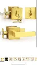 Keyed Alike Brushed Gold Exterior Door Locksets Square, Satin Brass, 1Pack