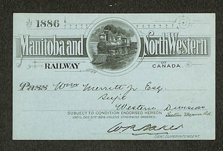 Manitoba & NorthWestern Railway of Canada Railroad Annual Pass 1886