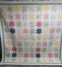 Vintage Hand Quilted Touching Star Quilt 83x82 full #660