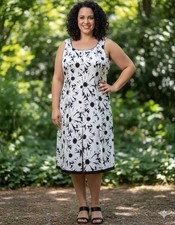 Vtg Talbots Women’s 14 White Black Floral Cotton Sleeveless Sheath Dress XL