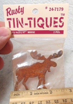 NEW Rusty tin-tiques home decor, 2.5 x 2 inch Moose set of 2 in bag, #24-7179