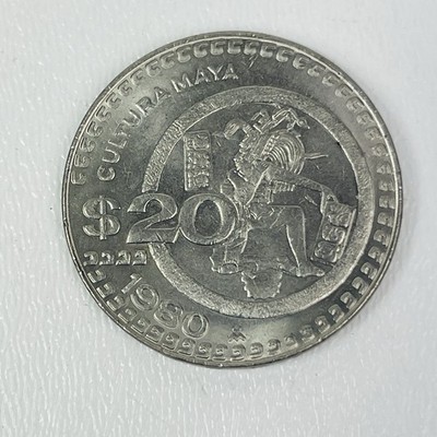 1980 Mexico 20 Pesos Mayan Ball Player Cultura Maya Coin Mexico