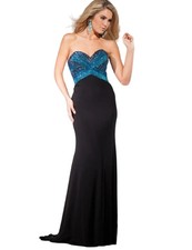Tony Bowls Le Gala Black Blue Beaded Strapless Jersey Dress Size 6 498 Prom