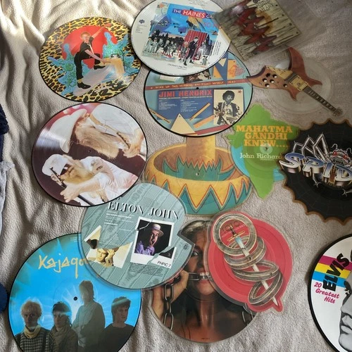 JOB LOT OF 13 VINYL RECORD PICTURE DISCS ELVIS ELTON HENDRIX ZZ TOPS TOTO