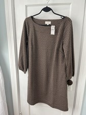 LOFT Outlet Black/Beige Geometric Boat Neck 3/4 Sleeve Shift Short Dress M
