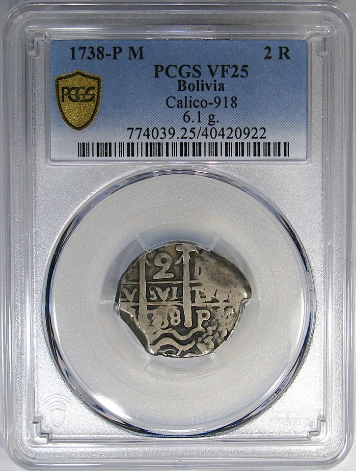 1738-P BOLIVIA COB 2 REAL PCGS VF25 ~ EXCEPTIONAL ORIGINAL SURFACES! - Image 2 of 4
