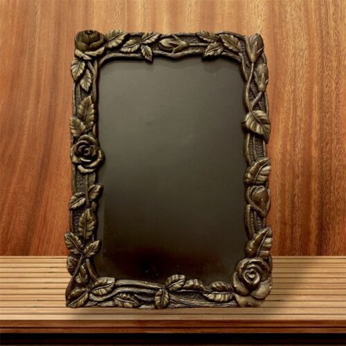 Ornate Picture Frame Bronze Tone Roses Art Nouveau Design Cast Metal