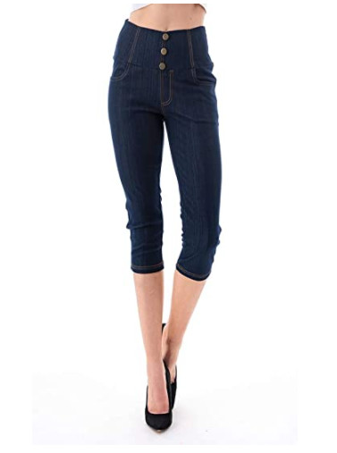High Waist *Reg-Plus Size* Stretch Skinny Soft Denim Capri Length Jegging Pant