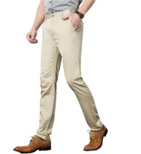 Men's Casual Straight Pants Slim Fit Outdoor Business Trousers Leisure Plain D
