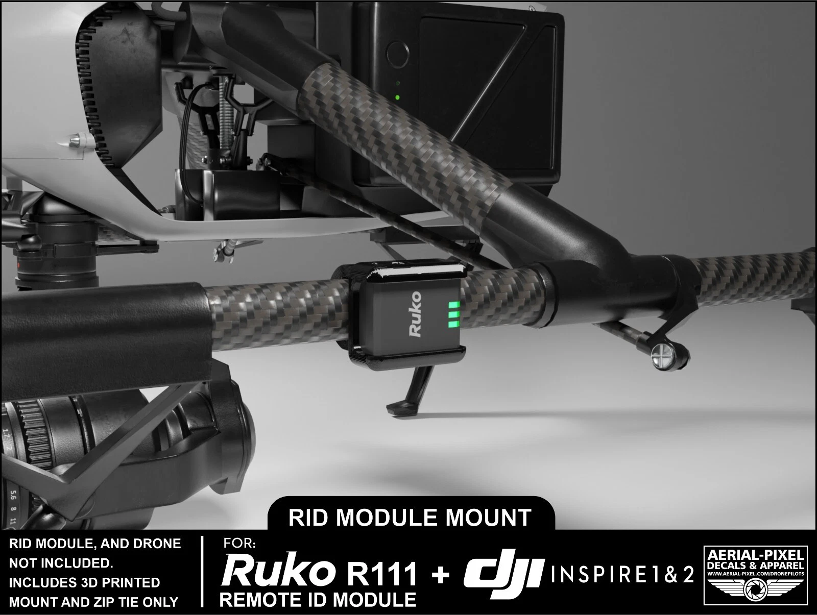 DJI Inspire 1 and 2 Ruko R111 Remote ID Module Mount (Ruko Module