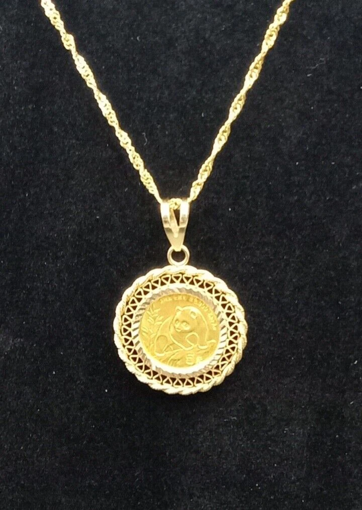 1986 Chinese 1oz 24K Gold Panda Coin in 14k Bezel & 14k Rope Chain Necklace,  24k 999 Solid Gold Panda Coin Pendant Necklace, 37.3g - Etsy Finland