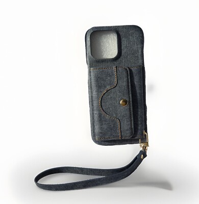 iphone 15 pro max case Deep Blue Denim Strap Card Pocket Leather Full Coverage