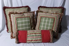 Tapestry & Plaid Fringe Throw Pillows With Bolster Set Of 5