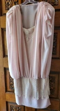 I Magnin Women's Muted Pink Ivory Lace Flapper Style Vintage 80's Size 8 Dress