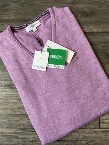 Calvin Klein Golf melierter Pullover aus Wollmischung mit V-Ausschnitt Größe XL neu mit Etikett