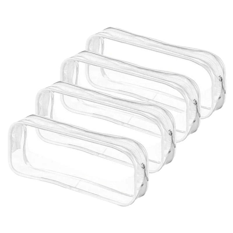 4 Pcs Clear Pencil Case Big Capacity Transparent Pen Pencil Bag PVC Pen  PencW2X9