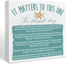 Farmhouse Beach Wooden Box Sign, The Starfish Story, Summer Decor White 