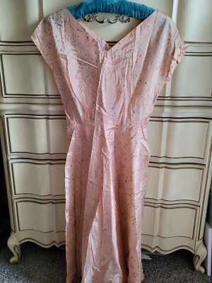 Vintage 40s Peachy Pink Taffeta Dress w Gold Accents Small | eBay
