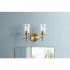 Matte Brass Clear Glass 13 in 2-Light Bathroom Vanity Light