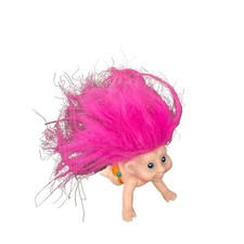 Vintage 1991 Russ Troll Doll Crawling Baby 2 in. Pink Hair Blue Eyes With Diaper