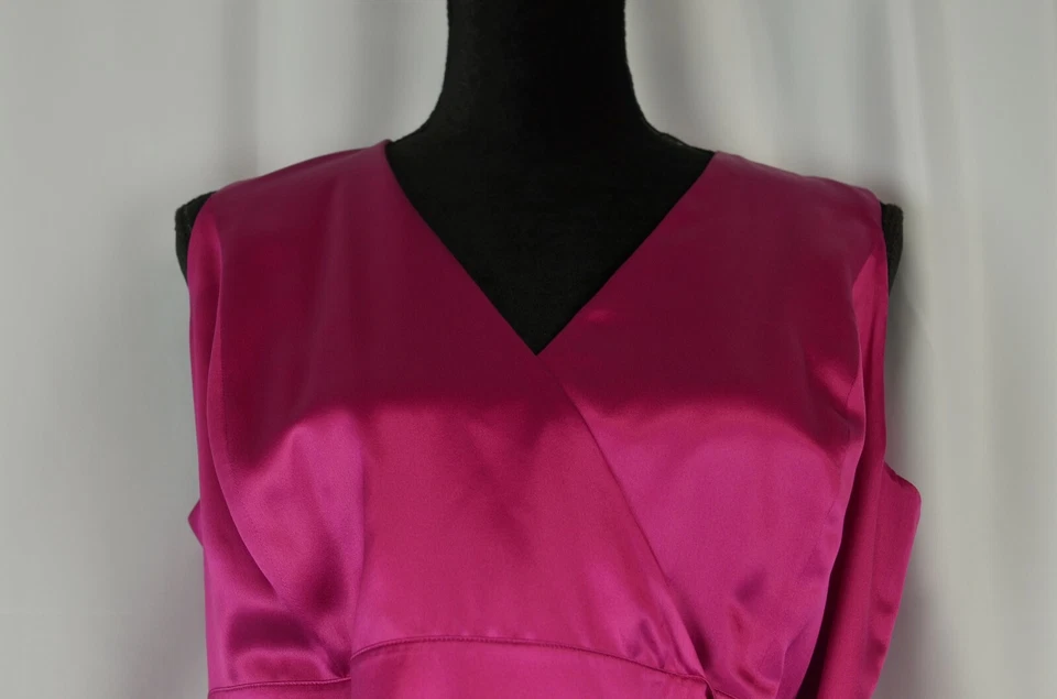 Yves Saint Laurent Wrap Dress Size 8 Silk Fuschia Formal Sleeveless V-Neck Boho - Image 2 of 4