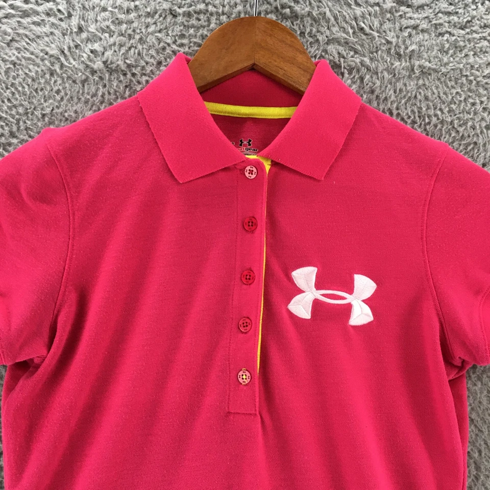安德玛标志 Polo 衫女式 XS 粉色 HeatGear 短袖领 — 第 2/4 张图片
