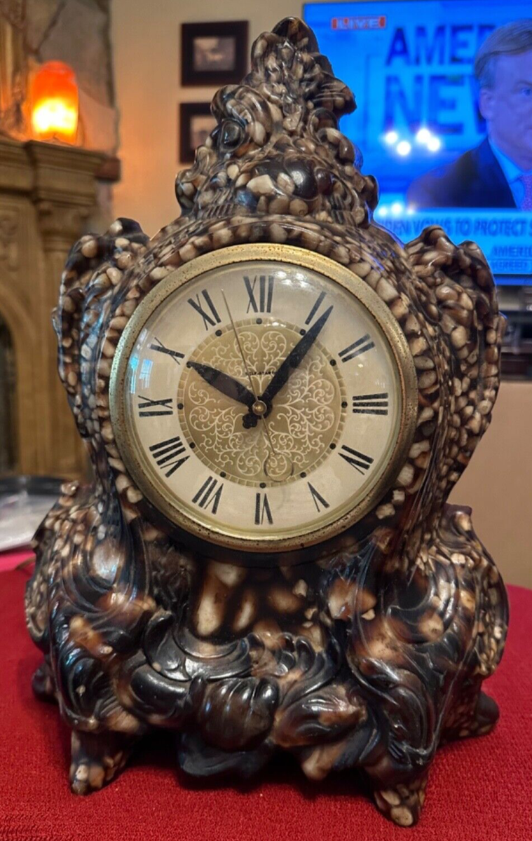 LANSHIRE SELF STARTING アメリカビンテージ※作動確認未 Vintage self starting resin stone clock. Runs perfect Movement By