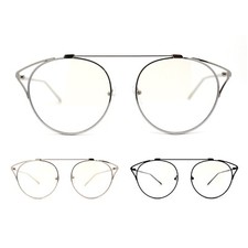 Womens Unique Top Bridge Metal Retro Horn Clear Lens Glasses