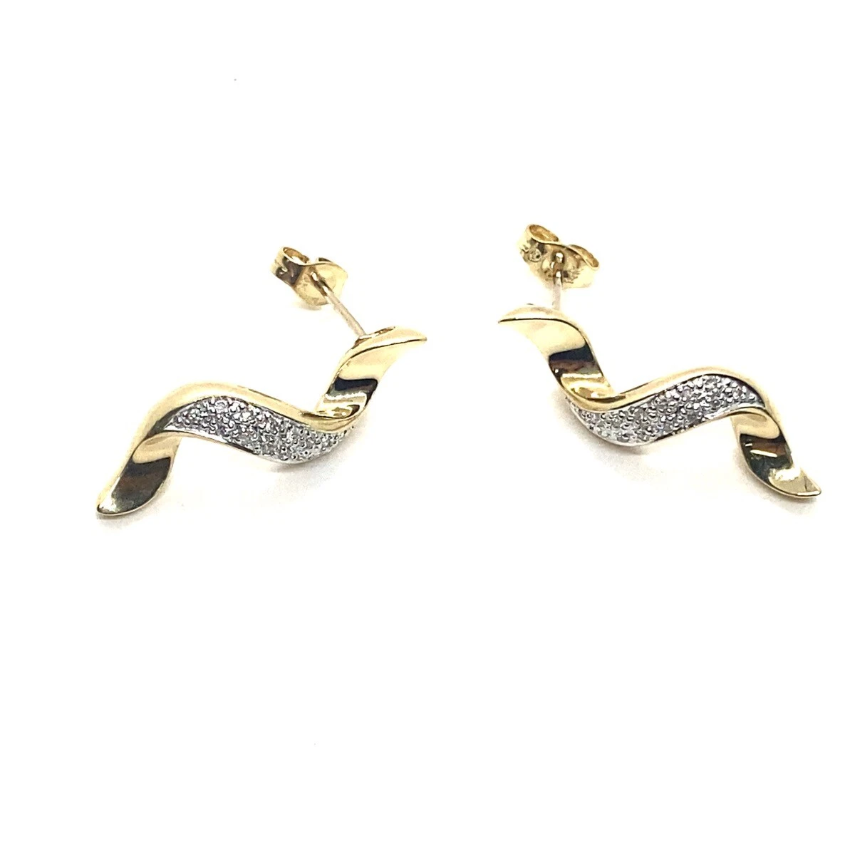 Gold Diamond Twist Swirl Earrings 24 Dia .24 Carat T.W. 14K Yellow