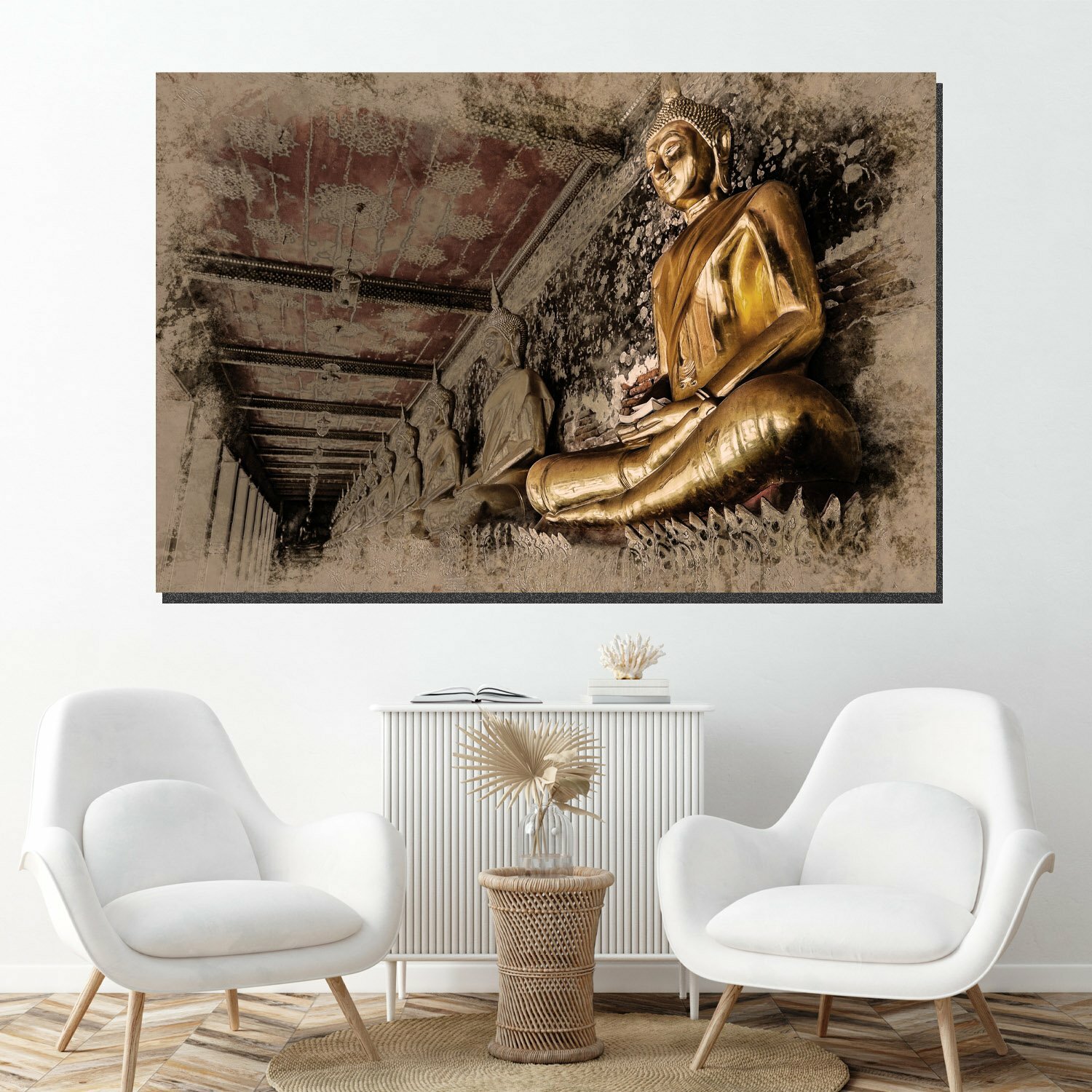 Buddha in Temple Spirituality and Buddhist Canvas Art Print for Wall Decor  | eBay