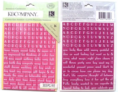 K&Company Raspberry Lemonade Pink Alphabet Adhesive Chipboard, NEW
