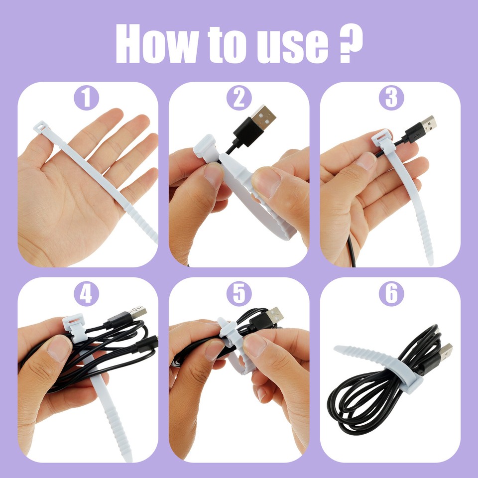 20Pcs Silicone Cable Ties Colorful Portable Cable Straps Multipurpose