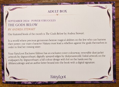 Fairyloot - The Gods Below - Andrea Stewart - 1/1 HB - Digitally Signed Letter