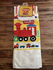 New W/ Tags Nos Vintage Playskool Train Cannon Bath Towel Wash Cloth 2 Piece Set