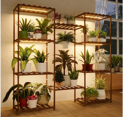 Estantería para plantas con luces LED de crecimiento, soporte grande multi macet