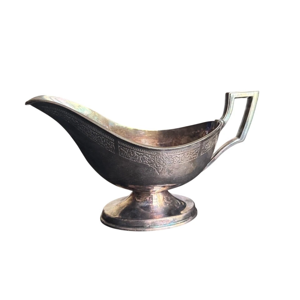 Antiguo barco de salsa de plata ancestral Rogers Bros 1847 008641 Foto 3 de 4