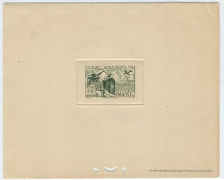 Morocco 1947 9 16 fr Charity Stamp Sunken Die Proof in green Sc CB26