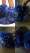Blue Fur Bootie Slippers Women's Slip On Comfort Fur Trim Solid Winter