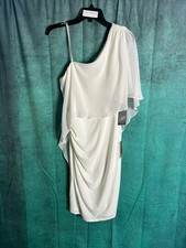 Adrianna Papell One-Shoulder Cape-Over Dress Size 8 NWT Ivory Ruched Asymmetric