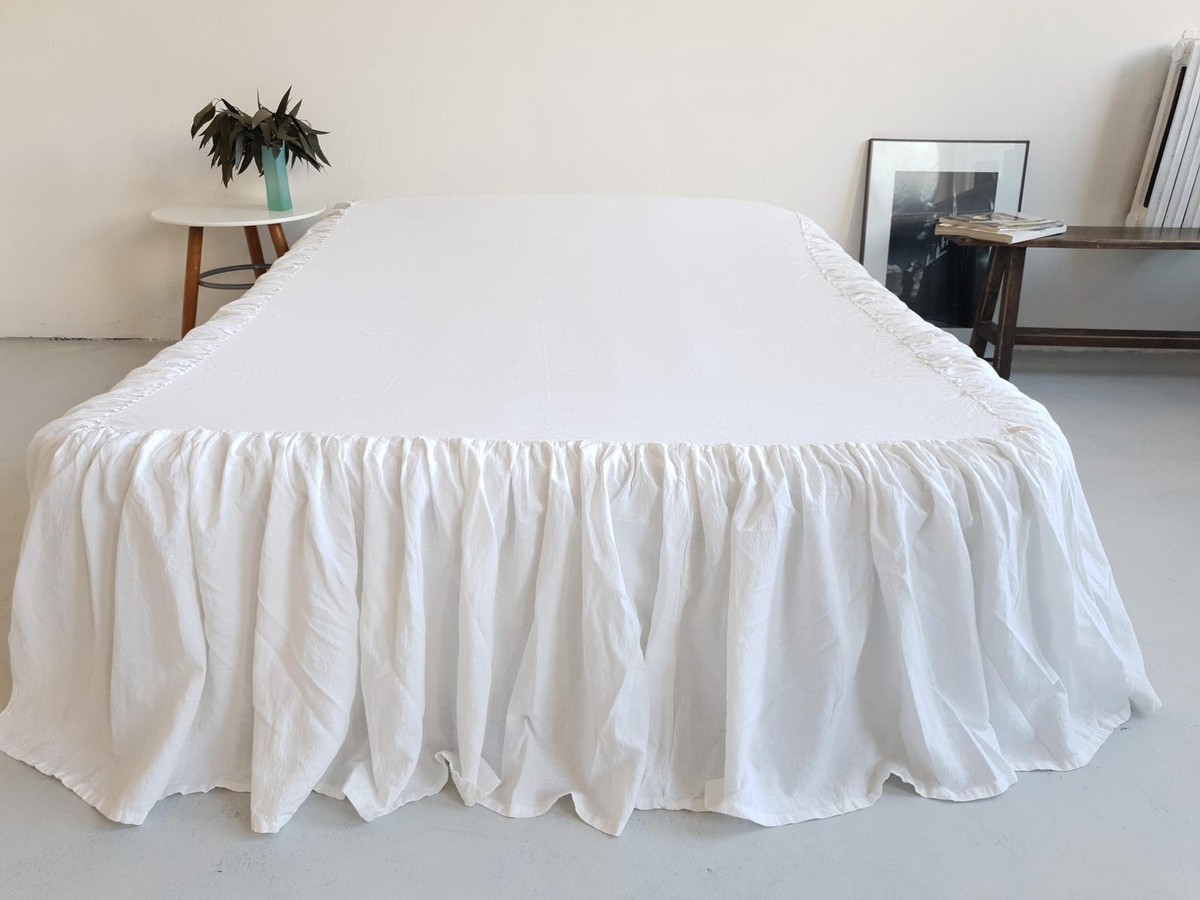 Linen Bed Skirt, Dust Ruffle White Linen Bedskirt Queen King Twin