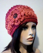 crochet-handmade-womans-flower-hat-beanie-hot-sauce-red-puffs