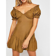 Jen's Pirate Booty Night Bird Mini Smocked Green Free People Linen Dress Size XS