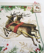 Michel Design Works Christmas Red Reindeer & Holly Cotton Kitchen Towel NWT