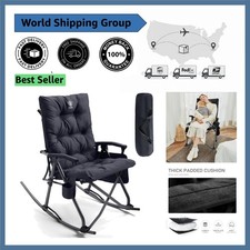 Sturdy Foldable Rocking Chair - Padded Comfort  Cup Holder, Max 400lbs Capacity