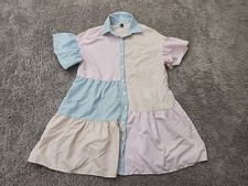 Shein Shirt Dress Womens S Colorblock Striped Tiered Ruffle Sleeve Tunic Mini