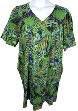 Sante Classic Kaftan Dress One Size Plus Green Muumuu Boho Hippie Peacock Caftan